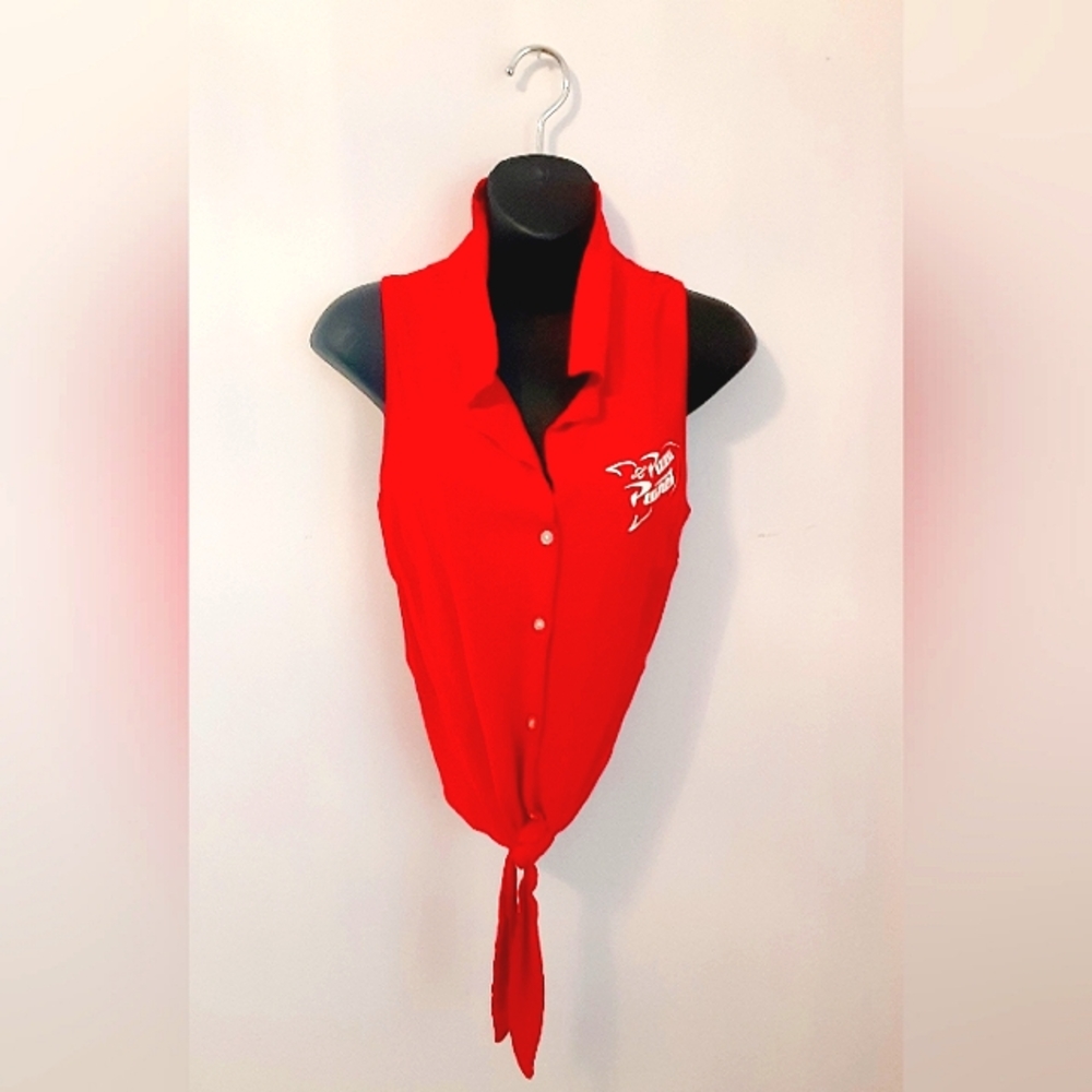 Red Pizza Planet Tie Up Crop Top